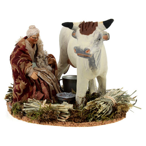 Woman milking a cow, terracotta figurine for Neapolitan Nativity Scene of 12 cm 3
