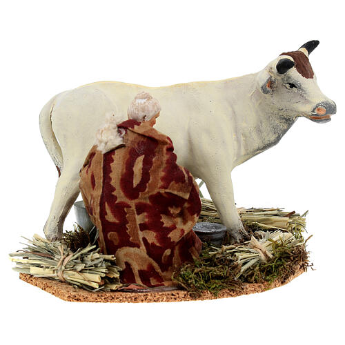 Figura mulher ordenhando uma vaca para presépio napolitano com peças de terracota de 12 cm 2