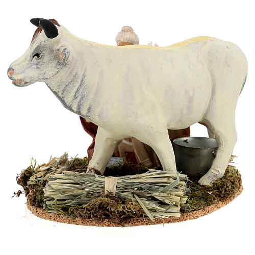 Figura mulher ordenhando uma vaca para presépio napolitano com peças de terracota de 12 cm 4