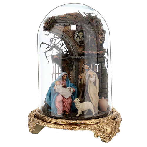 Glaskuppel in Barockstil 25x40 cm Geburt Christi Neapel 1