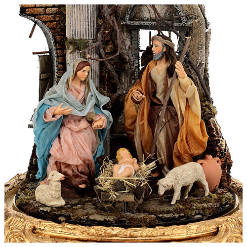 Geburt Christi Szene 18 cm in Barockstil, Glaskuppel 30x40cm Krippe Neapel 2