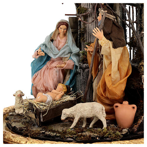 Geburt Christi Szene 18 cm in Barockstil, Glaskuppel 30x40cm Krippe Neapel 4
