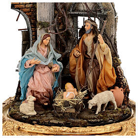 Holy Family set Baroque style 18 cm glass bell 30x40 cm Naples nativity