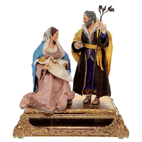 Holy Family set gold rectangular base 35 cm Baroque style Naples 1