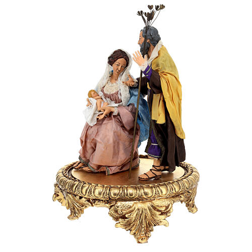 Holy Family on round golden Baroque base, Neapolitan Nativity Scene of 30 cm 3