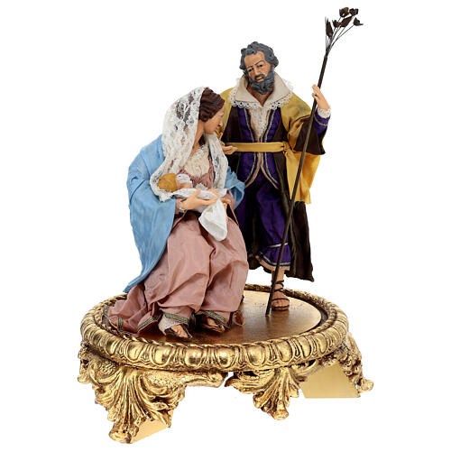 Holy Family on round golden Baroque base, Neapolitan Nativity Scene of 30 cm 5