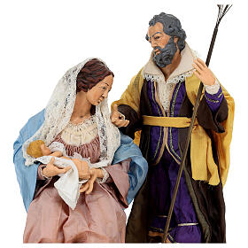 Holy Family set gold round base baroque Neapolitan nativity 30 cm