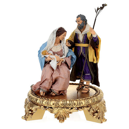 Holy Family set gold round base baroque Neapolitan nativity 30 cm 1