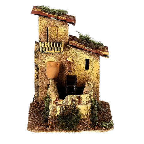 Moinho de água com casa 15x10x15 cm para presépio napolitano com figuras altura média 8 cm 1