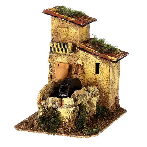 Moinho de água com casa 15x10x15 cm para presépio napolitano com figuras altura média 8 cm 2