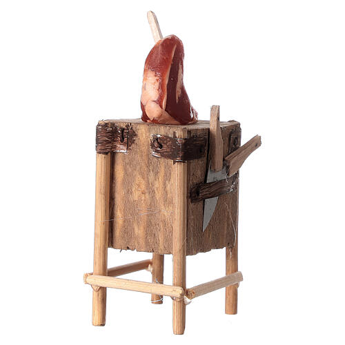 Toco de açougue com carne miniatura para presépio napolitano com figuras altura média 16 cm 2