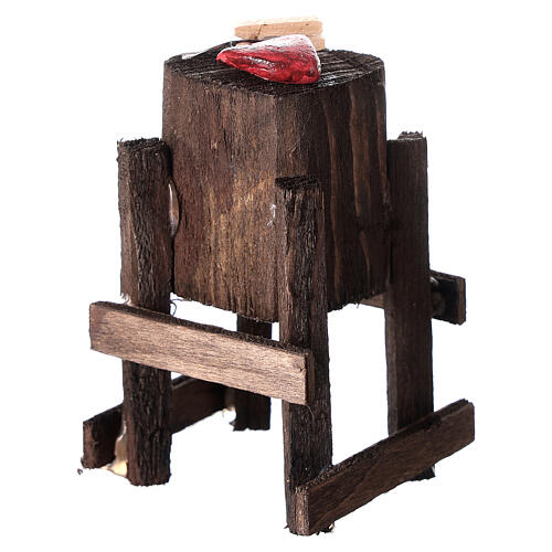 Wooden butcher block with steak for 12 cm Neapolitan nativity scene 3