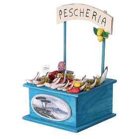 Verkaufsstand mit Fisch, Krippenzubehör, neapolitanischer Stil, für 6-8 cm Krippe