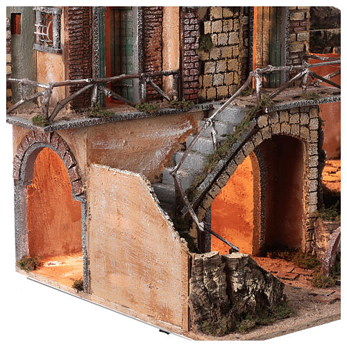 Neapolitan Nativity Scene setting in 18th century style 70x65x45 cm with river and bridge, for 16-18 cm characters 8