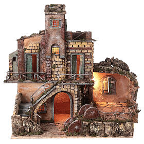 Presepe napoletano stile 700 70x65x45 cm ruscello ponticello 16-18 cm