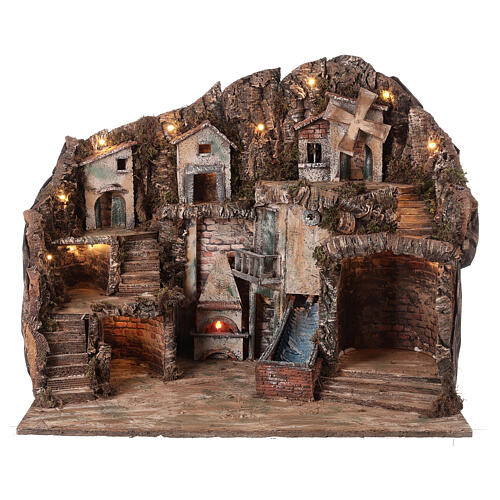 Neapolitan nativity village 55x70x50 cm with movement 16-18 cm 1