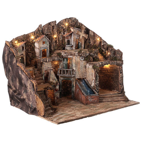 Neapolitan nativity village 55x70x50 cm with movement 16-18 cm 5
