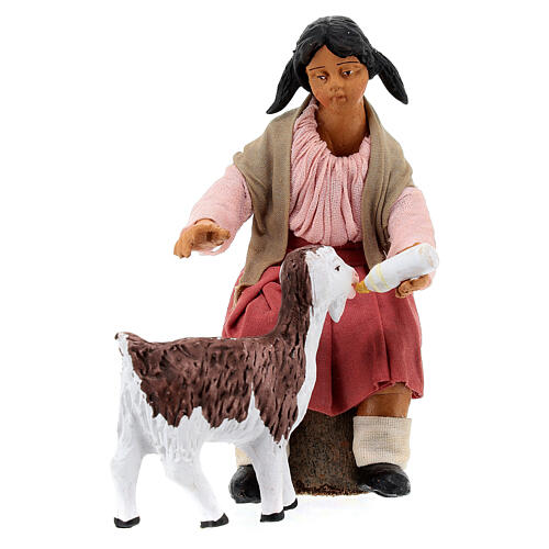 Young girl feeding a goatling for Neapolitan Nativity Scene with 24 cm characters 1