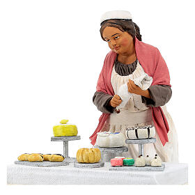 Pastry chef with dessert counter animated 30 cm Neapolitan nativity