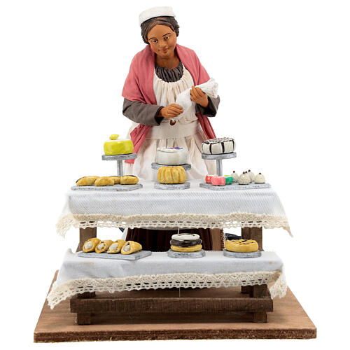 Pastry chef with dessert counter animated 30 cm Neapolitan nativity 1