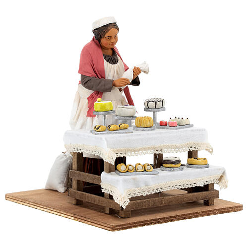 Pastry chef with dessert counter animated 30 cm Neapolitan nativity 4