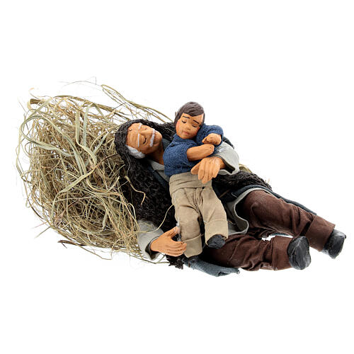 Man sleeping with child for Neapolitan Nativity Scene with 13 cm characters 1