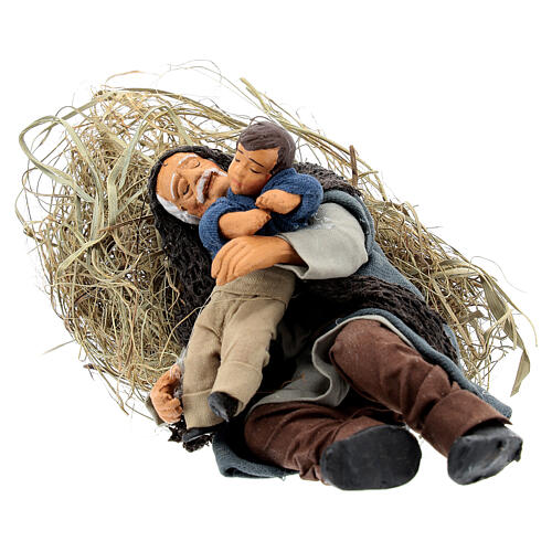 Man sleeping with child for Neapolitan Nativity Scene with 13 cm characters 2