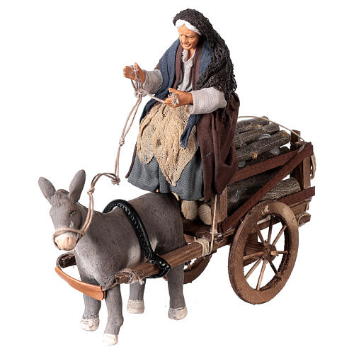 Anciana en su carro con burro belén napolitano 13 cm 2