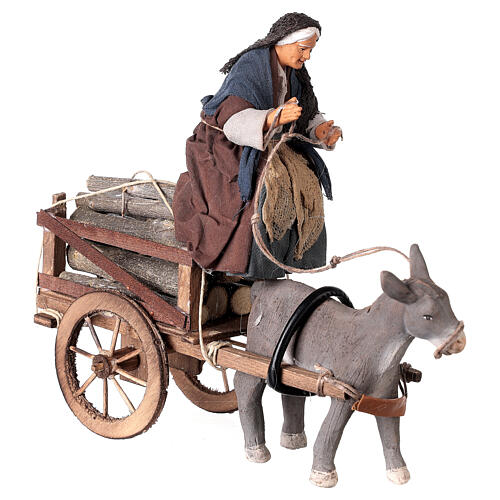 Anciana en su carro con burro belén napolitano 13 cm 3