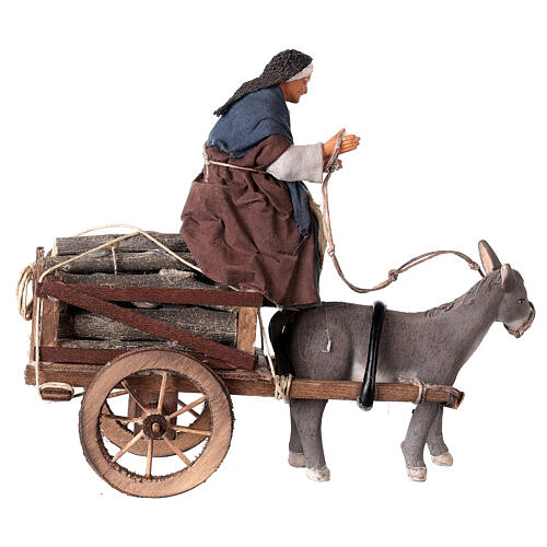 Anciana en su carro con burro belén napolitano 13 cm 4
