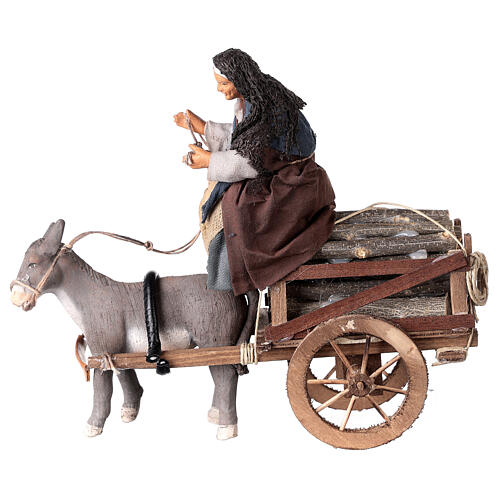Old woman on cart with donkey 13 cm Neapolitan nativity 1