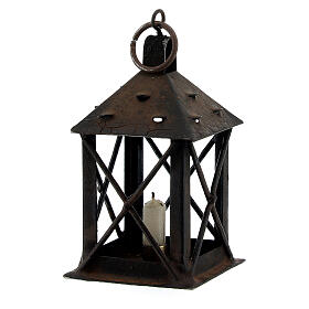 Lanterna con candela metallo 7x4x4 cm presepe napoletano 18-20 cm