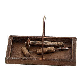 Skrzynka narzędzi cieśli, drewniana, 4x6x4 cm, do szopki neapolitańskiej 18-20 cm