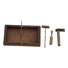Skrzynka narzędzi cieśli, drewniana, 4x6x4 cm, do szopki neapolitańskiej 18-20 cm