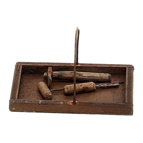 Skrzynka narzędzi cieśli, drewniana, 4x6x4 cm, do szopki neapolitańskiej 18-20 cm 1