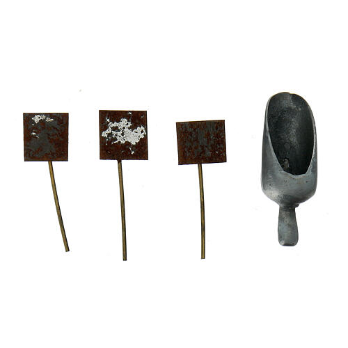 Écope métal et étiquettes pour prix 1x1x3 cm crèche napolitaine 16-18 cm 1
