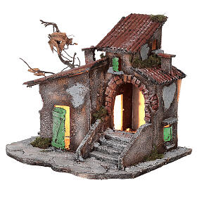 Setting for Neapolitan Nativity Scene in 18th century style with lights 30x30x25 cm