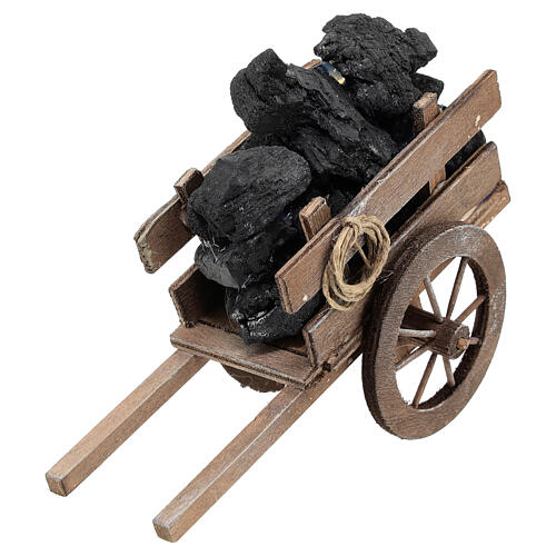 Charrette charbon crèche napolitaine 20 cm 15x15x5 cm 2