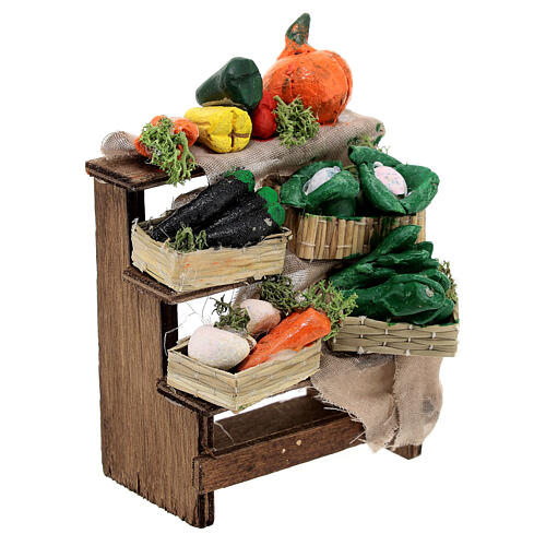 Banca de legumes em miniatura para presépio napolitano com figuras altura média 12 cm; 10x5x7,5 cm 3