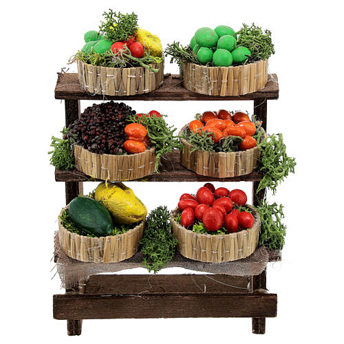 Banca de frutas em miniatura para presépio napolitano com figuras altura média 12 cm; 10x7x4 cm 1