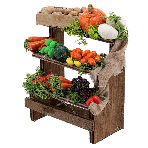 Banca de frutas e legumes em miniatura para presépio napolitano com figuras altura média 12 cm; 10x7x5 cm 2
