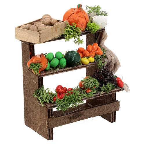 Banca de frutas e legumes em miniatura para presépio napolitano com figuras altura média 12 cm; 10x7x5 cm 3