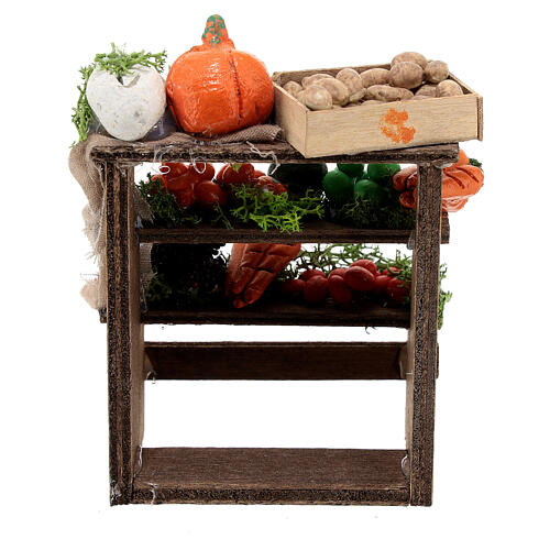 Banca de frutas e legumes em miniatura para presépio napolitano com figuras altura média 12 cm; 10x7x5 cm 4