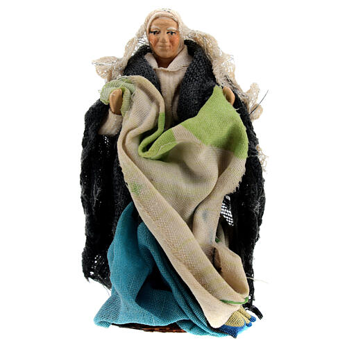 Old lady with laundry for Neapolitan Nativity Scene with 8 cm characters 1