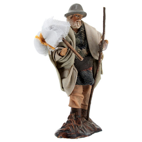 Vieux monsieur avec sacoche et canne pour crèche napolitaine de 8 cm 3