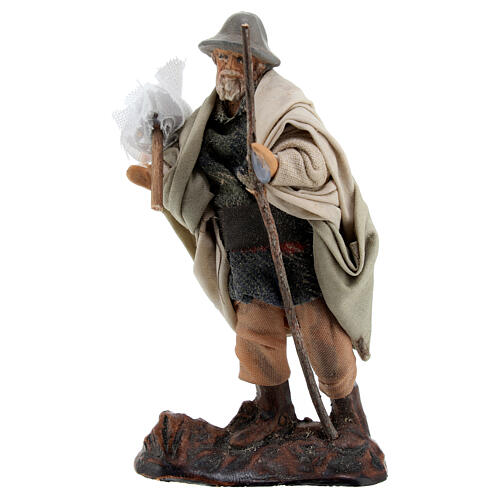 Homem idoso com saco e bastão para presépio napolitano com figuras de 8 cm 1
