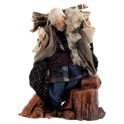 Old man with firewood on his shoulders for Neapolitan Nativity Scene with 8 cm characters 1