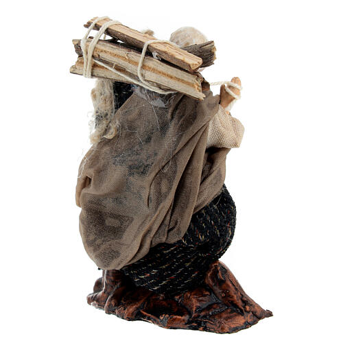 Figura homem idoso com lenha nos ombros para presépio napolitano de 8 cm 4