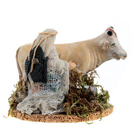 Woman milking a cow, figurine for Neapolitan Nativity Scene with 8 cm characters