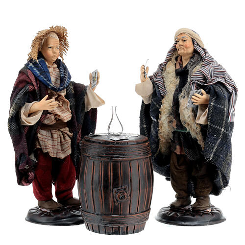 Arabic card players on a barrel for Neapolitan Nativity Scene with 18 cm characters 1